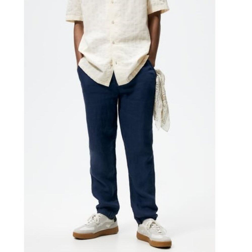 NWT Zara Men's Blue Linen Pants Size XXL Style 0706/433/01